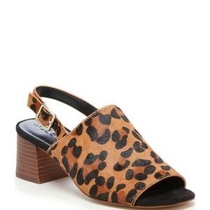 Sole Society Sz. 7 Shawde Leopard Print Calf Hair Sling Back Block Heel Sandals
